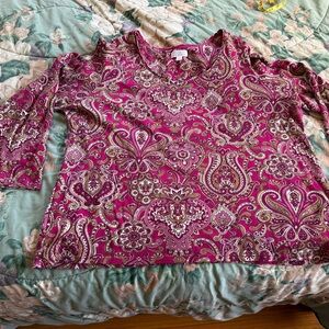 Charter Club Women's Paisley Tshirt- Magenta and Cream